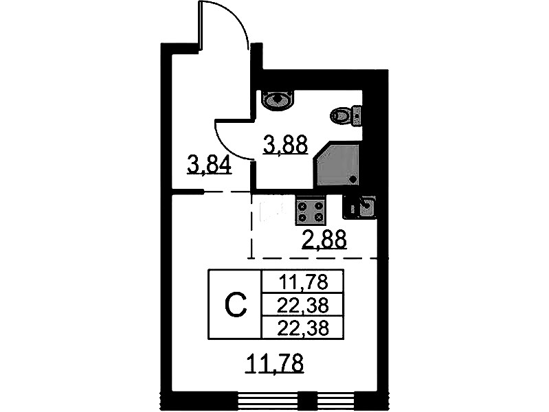 Квартира студия 22.38 м², 17/18 эт., ЖК «Невская Долина»